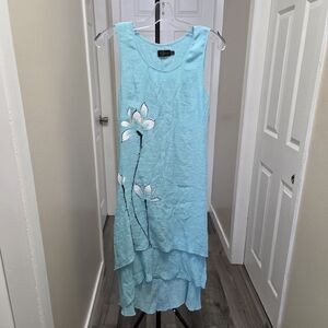 Goa Sleeveless Rayon Blend Aqua Floral Dress